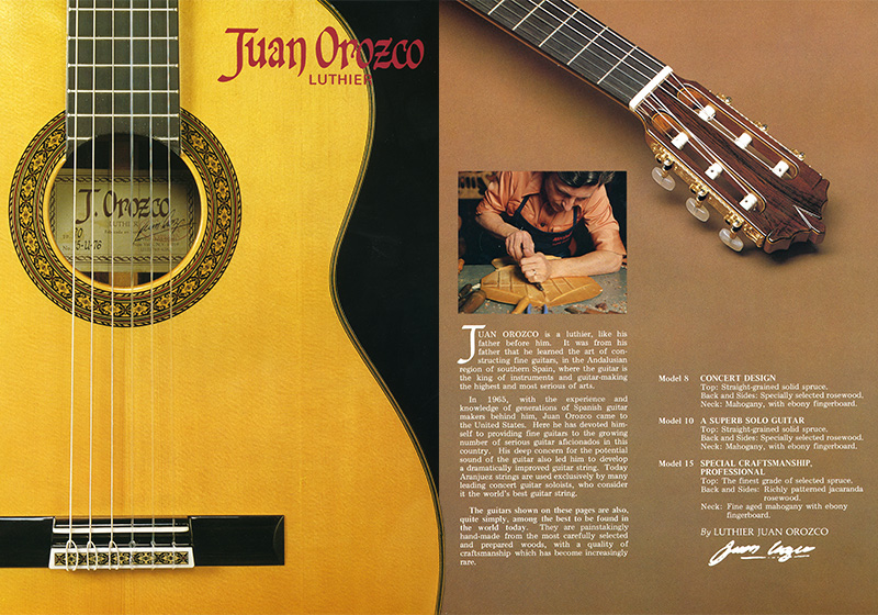 Broschüre aus den 1980er Jahren zu den Modellen von Juan Orozcos Konzertgitarren