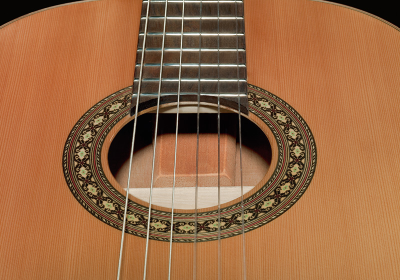 View inside the guitar on the neck-body connection